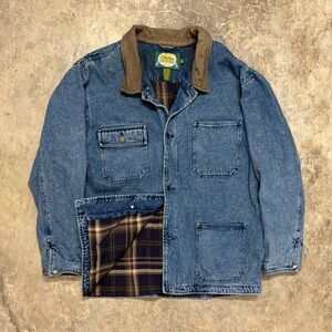 Vintage Cabela’s Denim Chore Jacket, Heritage Workwear, Leather Collar, XL